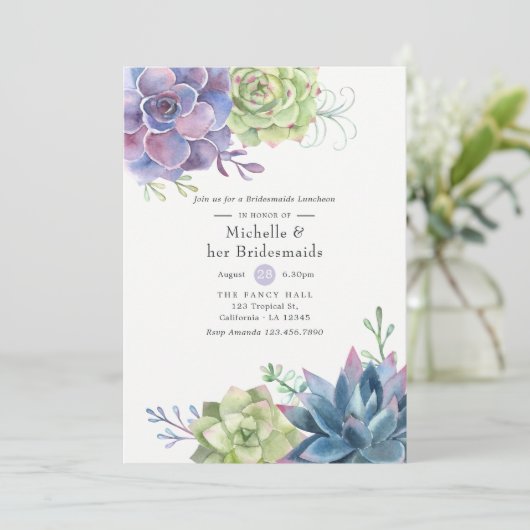 水彩多肉植物婚礼伴娘午餐会 招待状 (スタンド正面)