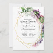 水彩多肉植物幾何仮想ベビーシャワー 招待状 (正面)