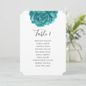 水彩多肉植物。ターコイズ色の結婚式着席表 招待状 (スタンド正面)