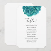 水彩多肉植物。ターコイズ色の結婚式着席表 招待状 (正面/裏面)