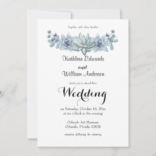 水彩多肉植物&フラワー結婚式招待状 招待状 (正面)
