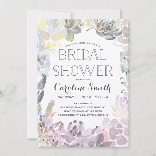 水彩多肉植物 | 婚前披露パーティー 招待状 (正面)