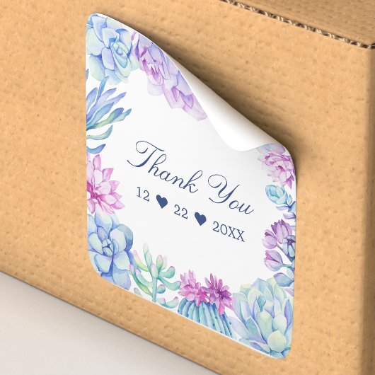 水彩多肉植物 花 サボテン ありがとう スクエアシール