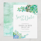 水彩多肉植物 Save the Date 招待状 (正面/裏面)