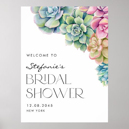 水彩多肉汁夏ブライダルシャワーへようこそ ポスター (正面)