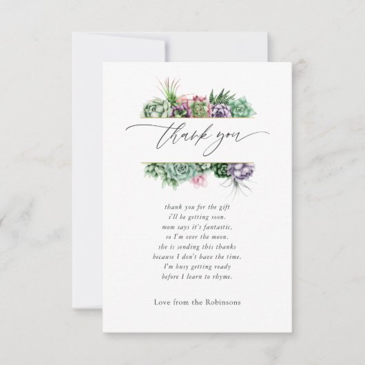 水彩多肉汁幾何ベビーシャワー サンキューカード (正面)