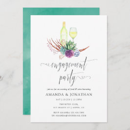 水彩多肉汁性ワインテイスティング婚約パーティ 招待状