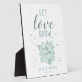 水彩多肉汁結婚の愛の成長サイン フォトプラーク (側面)