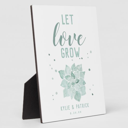 水彩多肉汁結婚の愛の成長サイン フォトプラーク (側面)