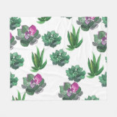 水彩多肉汁継目無しパターンデザイン フリースブランケット (正面(横))