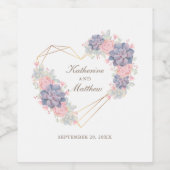 水彩多肉質ハート結婚ズ ワインラベル (シングルラベル)