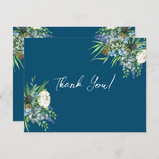 水彩多肉質フローラブーケボホ結婚ズ サンキューカード (正面/裏面)