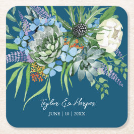 水彩多肉質フローラブーケボホ結婚ズ スクエアペーパーコースター