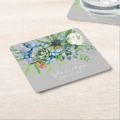 水彩多肉質フローラブーケボホ結婚ズ スクエアペーパーコースター (アングル)