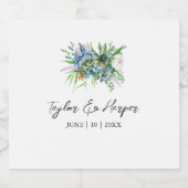 水彩多肉質フローラブーケボホ結婚ズ スパークリングワインラベル (シングルラベル)