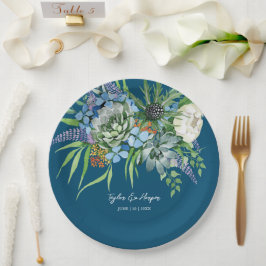 水彩多肉質フローラブーケボホ結婚ズ ペーパープレート