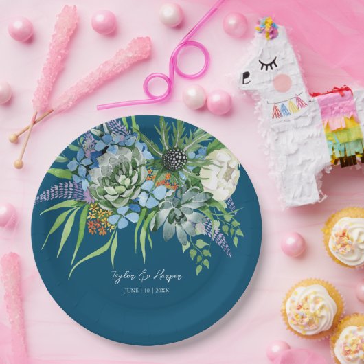 水彩多肉質フローラブーケボホ結婚ズ ペーパープレート (パーティー)