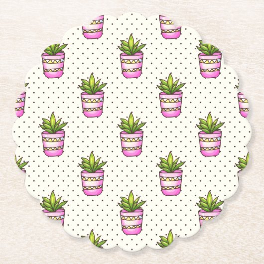 水彩多肉質水玉模様パターン ペーパーコースター (正面)