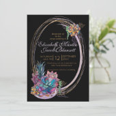 水彩多肉質、紫の黒の仮想結婚物 招待状 (スタンド正面)