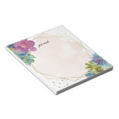 水彩多肉類と金ゴールド枠パーソナライズされた ノートパッド (アングル)