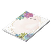 水彩多肉類と金ゴールド枠パーソナライズされた ノートパッド (回転)