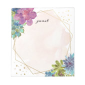 水彩多肉類と金ゴールド枠パーソナライズされた ノートパッド (正面)