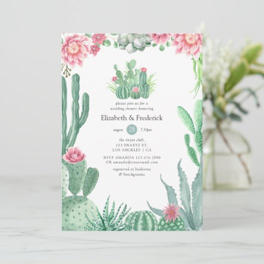 水彩多肉類ウェディングシャワー 招待状 (スタンド正面)