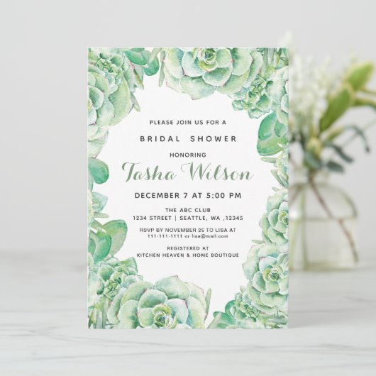 水彩多肉類ブライダルシャワー招待状 招待状 (スタンド正面)