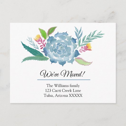 水彩多肉類引っ越しました 案内ポストカード (正面)
