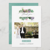 水彩多肉類結婚の写真 サンキューカード (正面/裏面)