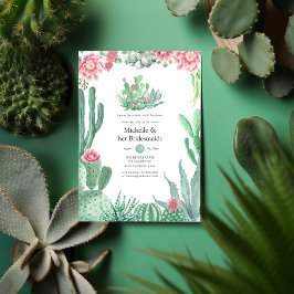 水彩多肉類結婚の花嫁昼食会 招待状