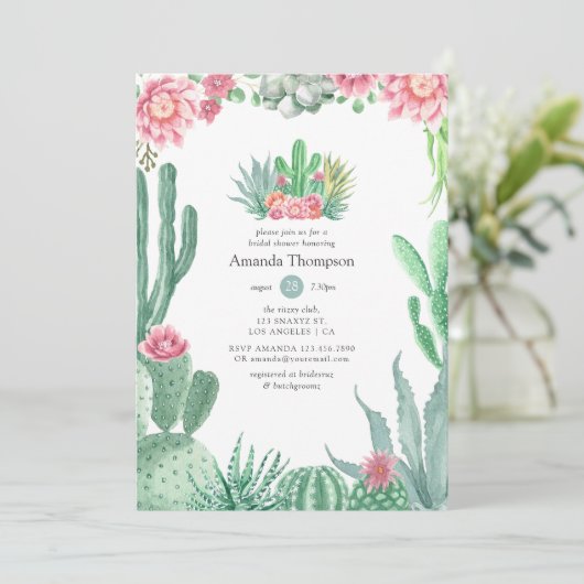 水彩多肉類結婚ブライダルシャワー 招待状 (スタンド正面)