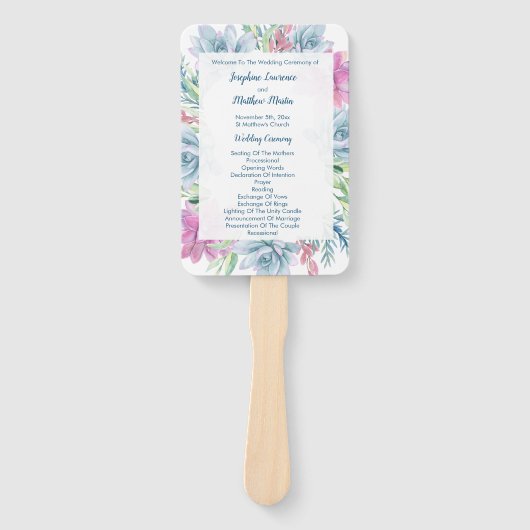 水彩多肉類結婚式プログラム ハンドファン (正面)