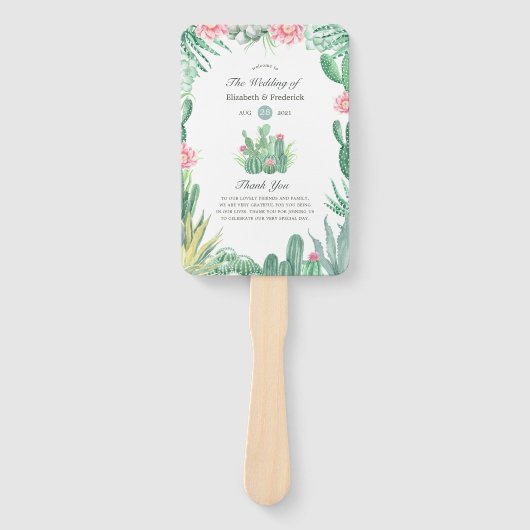 水彩多肉類結婚式 プログラム ハンドファン (正面)