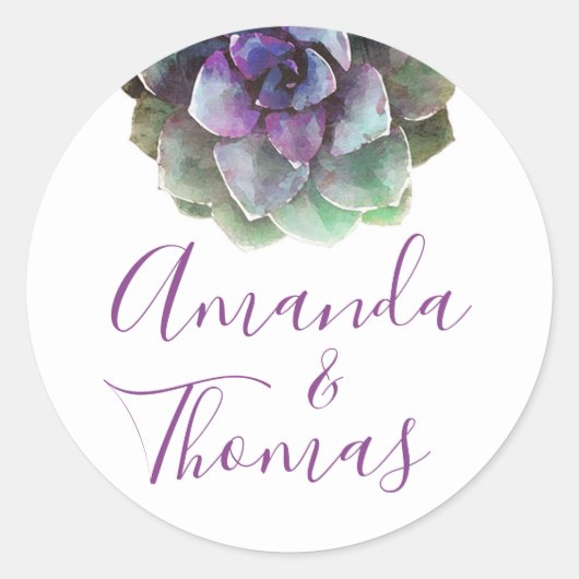 水彩多肉類 |の結婚ラベル |シール ラウンドシール (正面)