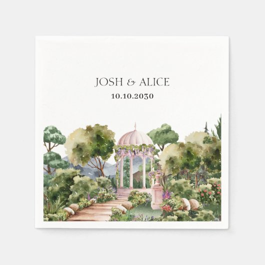 水彩夢の緑の庭エレガント スタンダードカクテルナプキン (正面)