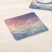 水彩夢幻夕陽雲霓婚禮祝福 スクエアペーパーコースター (アングル)