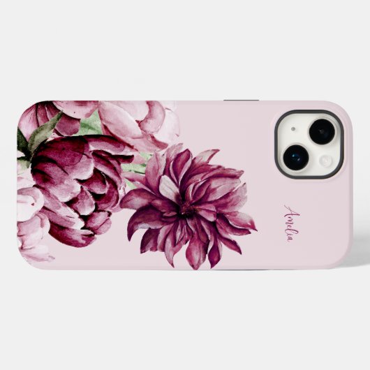 水彩夢想牡丹淡い色のピンクパーソナライズされた Case-Mate iPhoneケース (裏面 (横))