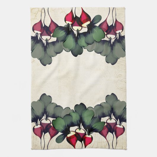 水彩大根野菜モノパーソナライズされたグラム キッチンタオル (縦)