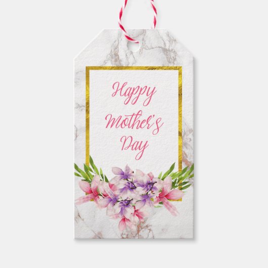 水彩大理石のテクスチャ母の日にマグノリア ギフトタグ (正面)