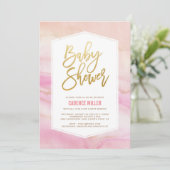 水彩大理石ガールベビーシャワー招待状 招待状 (スタンド正面)