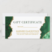 水彩大理石グリーン金ゴールドギフト証明書 (正面)