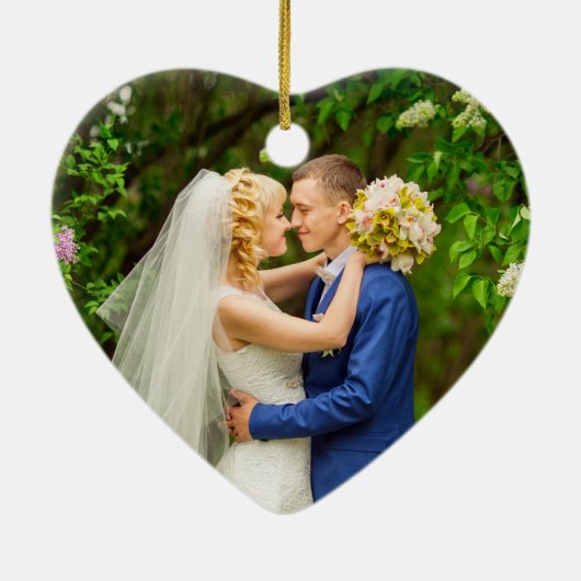 水彩大理石ゲード結婚のハート写真 セラミックオーナメント (裏面)