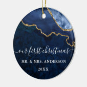 水彩大理石ゲード結婚の写真バック セラミックオーナメント (左)