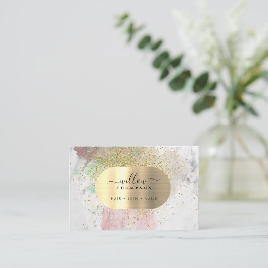 水彩大理石フェイク金ゴールドグリッター箔 名刺 (スタンド正面)