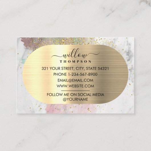 水彩大理石フェイク金ゴールドグリッター箔 名刺 (裏面)