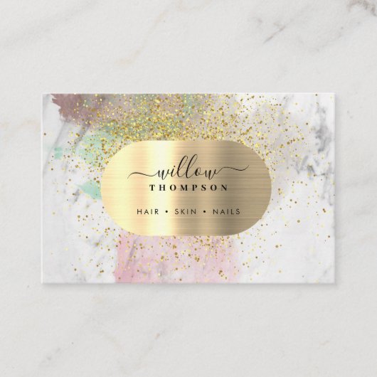 水彩大理石フェイク金ゴールドグリッター箔 名刺 (正面)