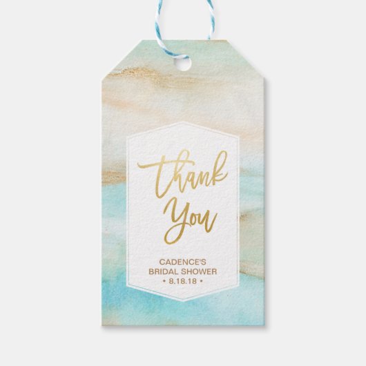 水彩大理石ブライダルシャワーサンキューユーつるラベル ギフトタグ (正面)