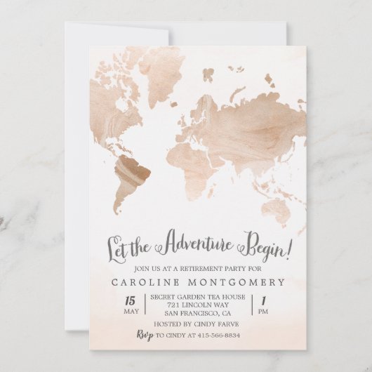 水彩大理石マップトラベルリタイアメント招待状 招待状 (正面)