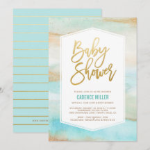 水彩大理石男宝宝婴儿淋浴邀请函